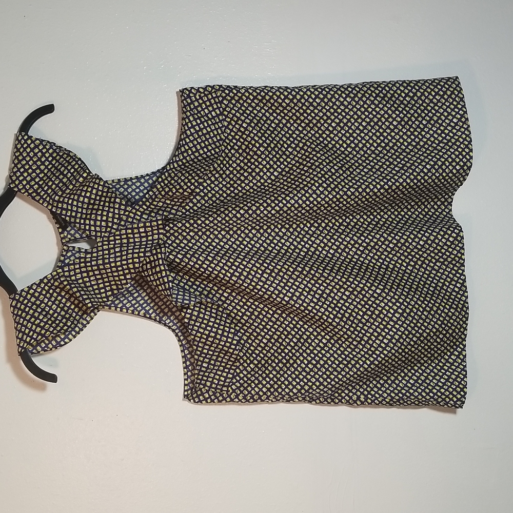 Banana Republic XL sleeveless  blouse, navy blue, yellow